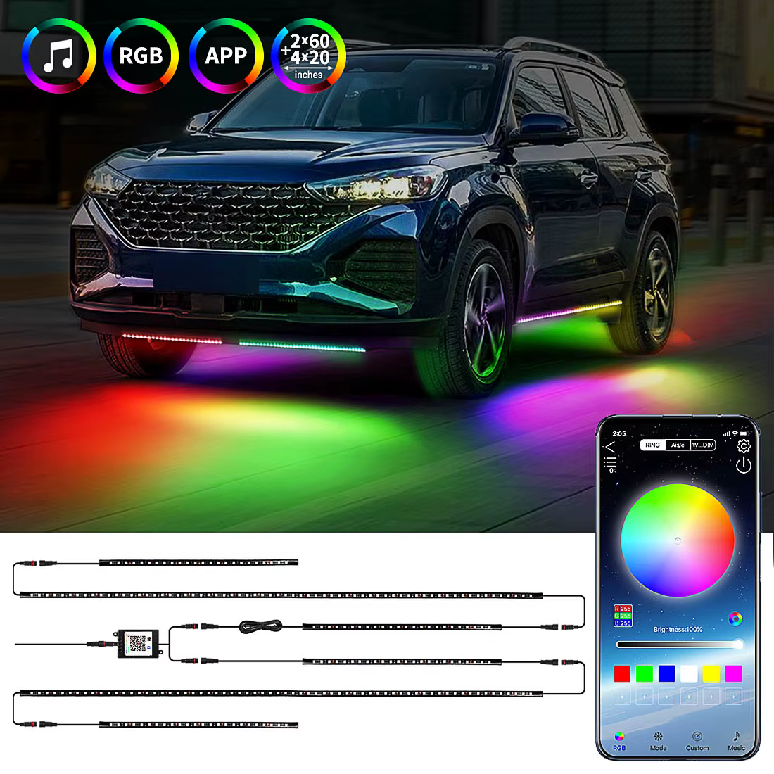 Bande lumineuse LED sous la voiture