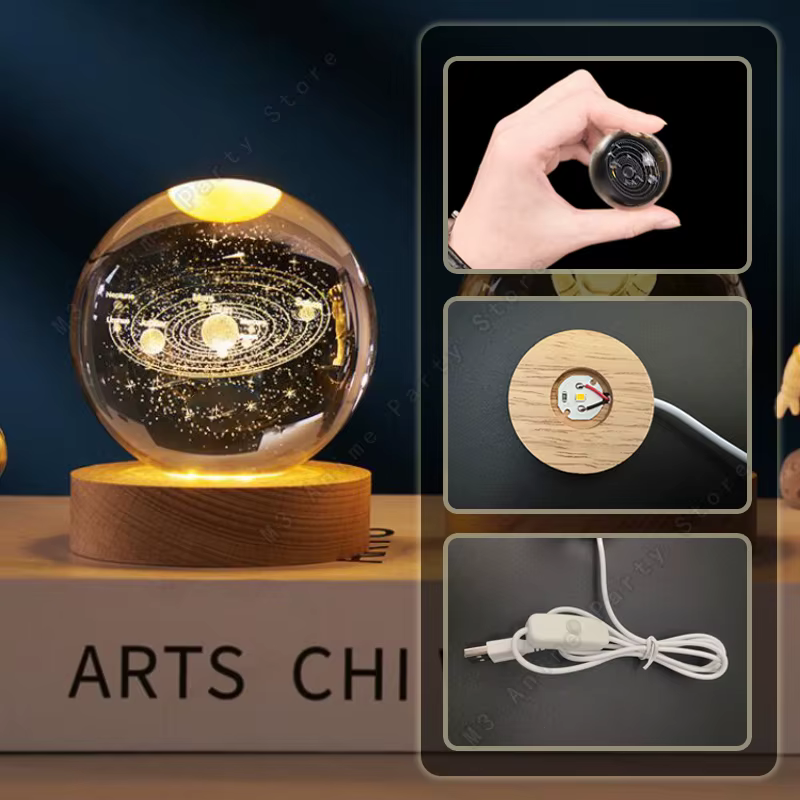 Lampe de chevet LED boule de cristal 3D