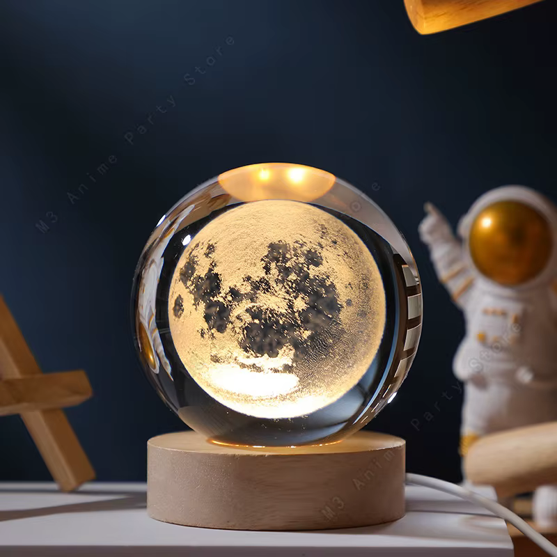 Lampe de chevet LED boule de cristal 3D