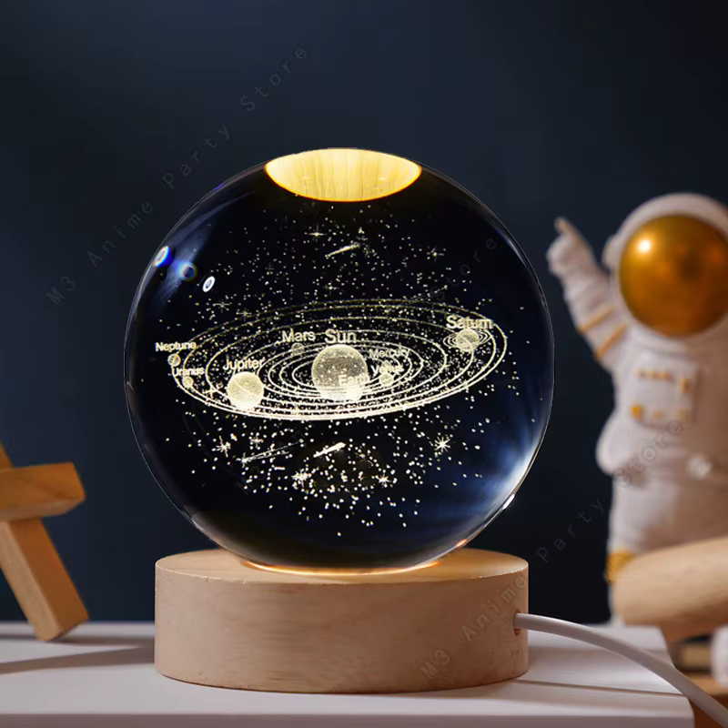 Lampe de chevet LED boule de cristal 3D