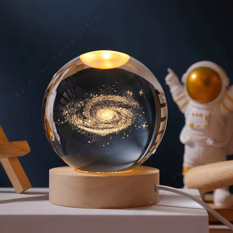 Lampe de chevet LED boule de cristal 3D