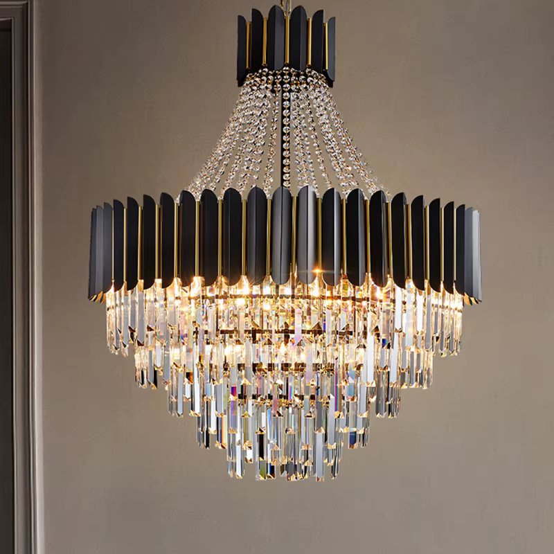 Lustre LED en cristal noir et or