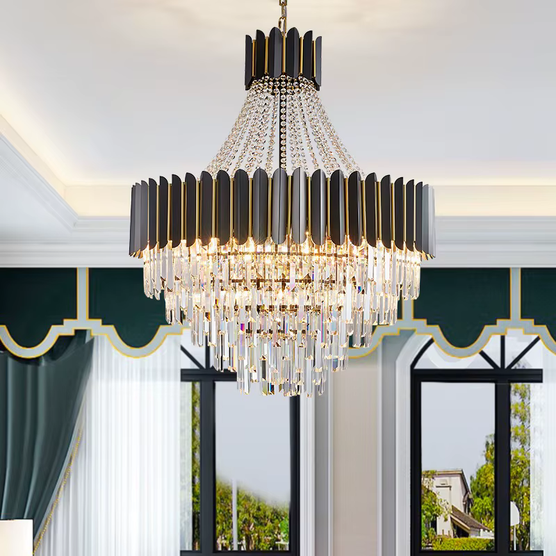 Lustre LED en cristal noir et or