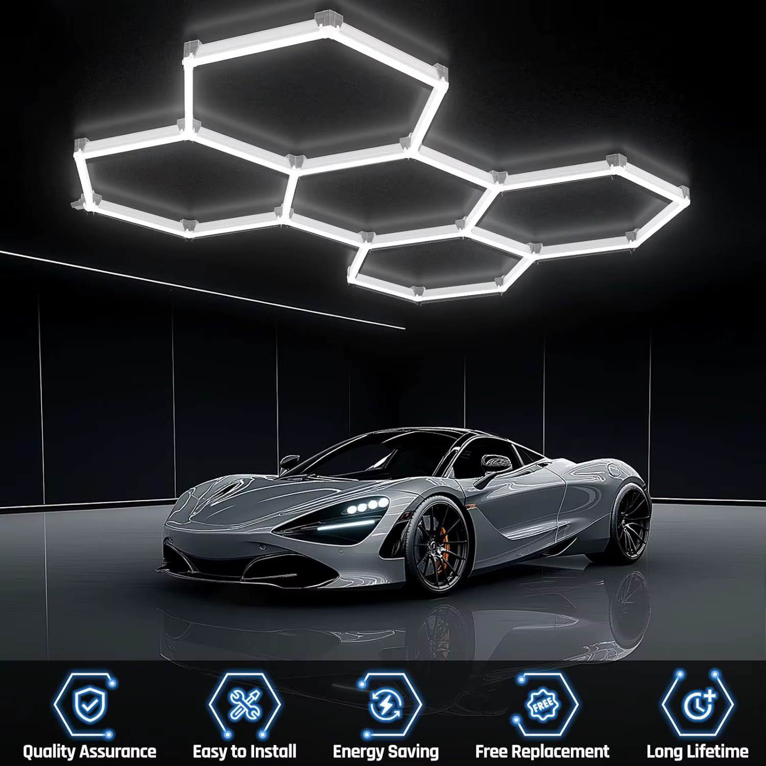 Lumière LED en forme de nid d'abeille pour garage
