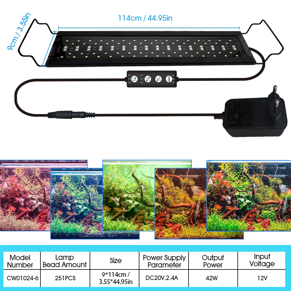 Lumière LED pour aquarium avec minuterie et réglage de la luminosité