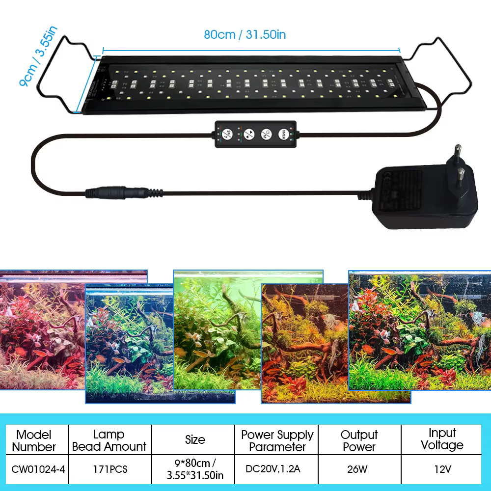 Lumière LED pour aquarium avec minuterie et réglage de la luminosité