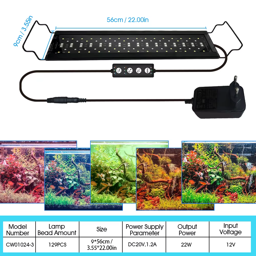 Lumière LED pour aquarium avec minuterie et réglage de la luminosité