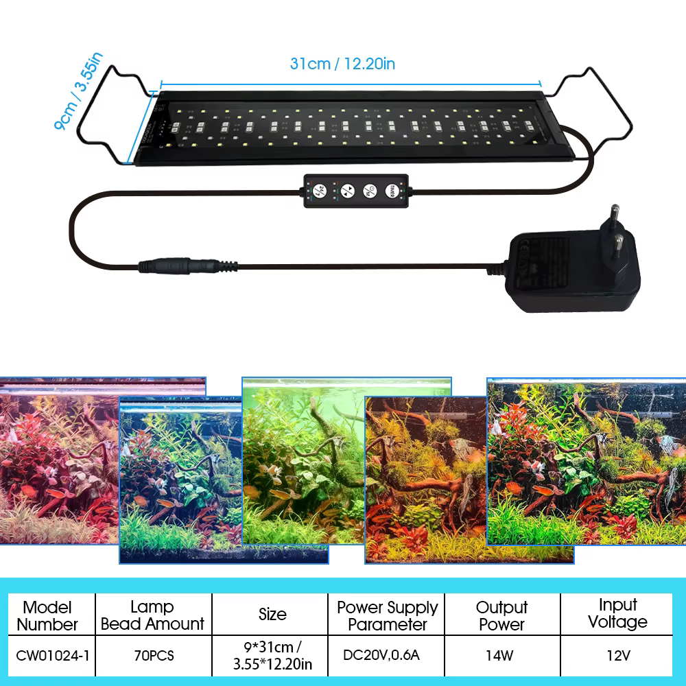 Lumière LED pour aquarium avec minuterie et réglage de la luminosité