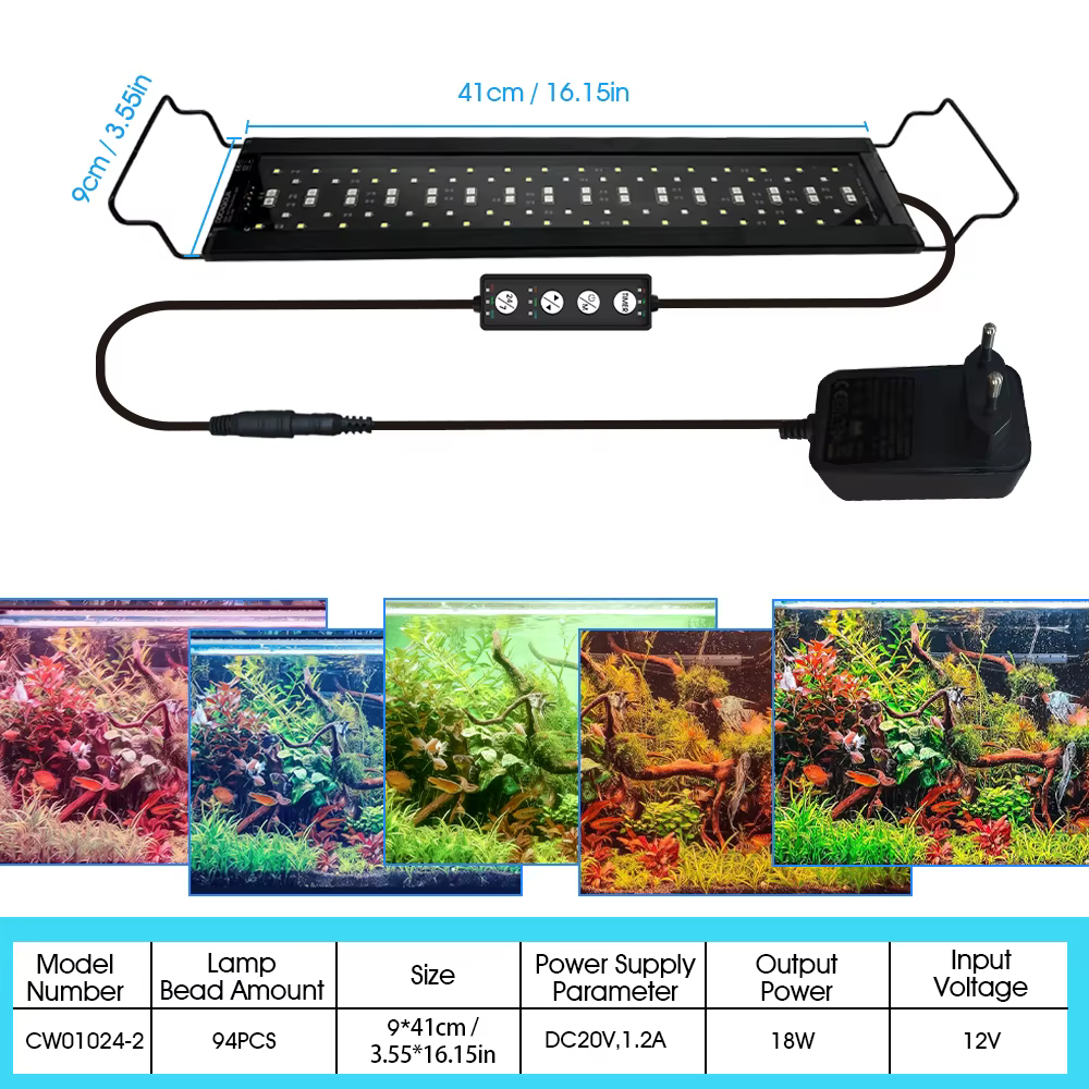 Lumière LED pour aquarium avec minuterie et réglage de la luminosité