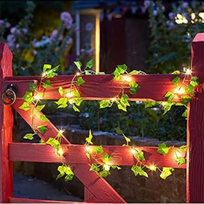 Guirlande lumineuse LED Pergola, avec feuilles de lierre artificielles à énergie solaire