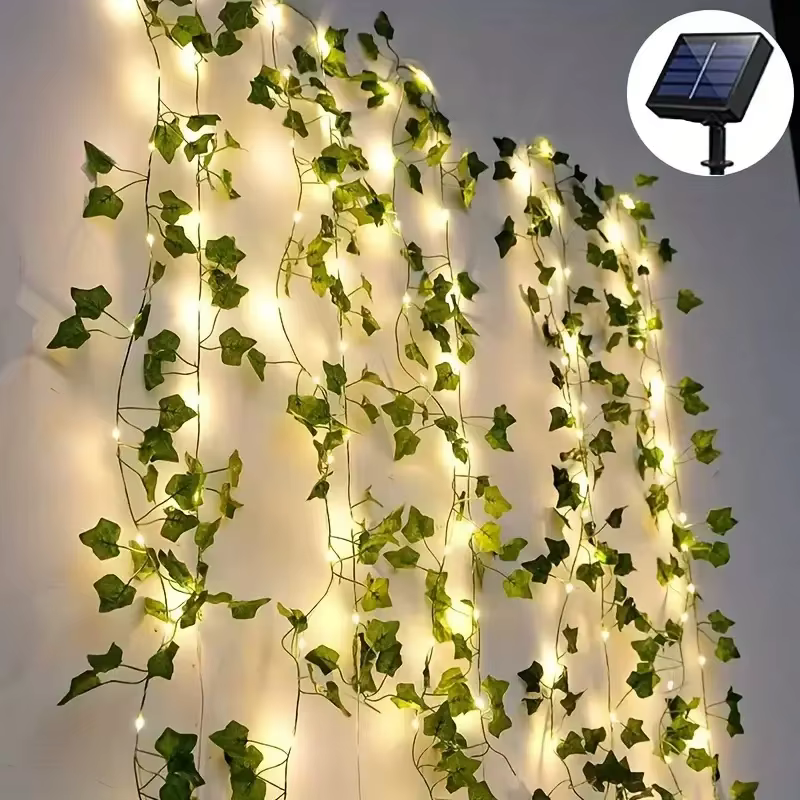Guirlande lumineuse LED Pergola, avec feuilles de lierre artificielles à énergie solaire