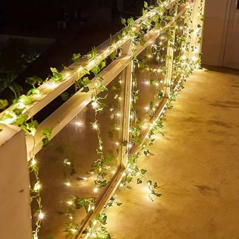 Guirlande lumineuse LED Pergola, avec feuilles de lierre artificielles à énergie solaire