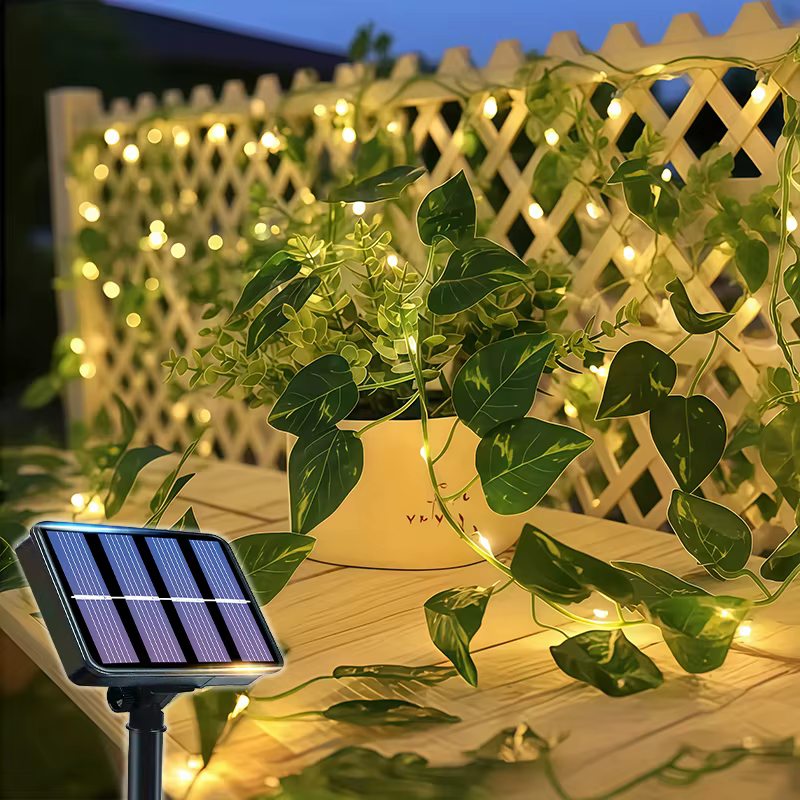 Guirlande lumineuse LED Pergola, avec feuilles de lierre artificielles à énergie solaire