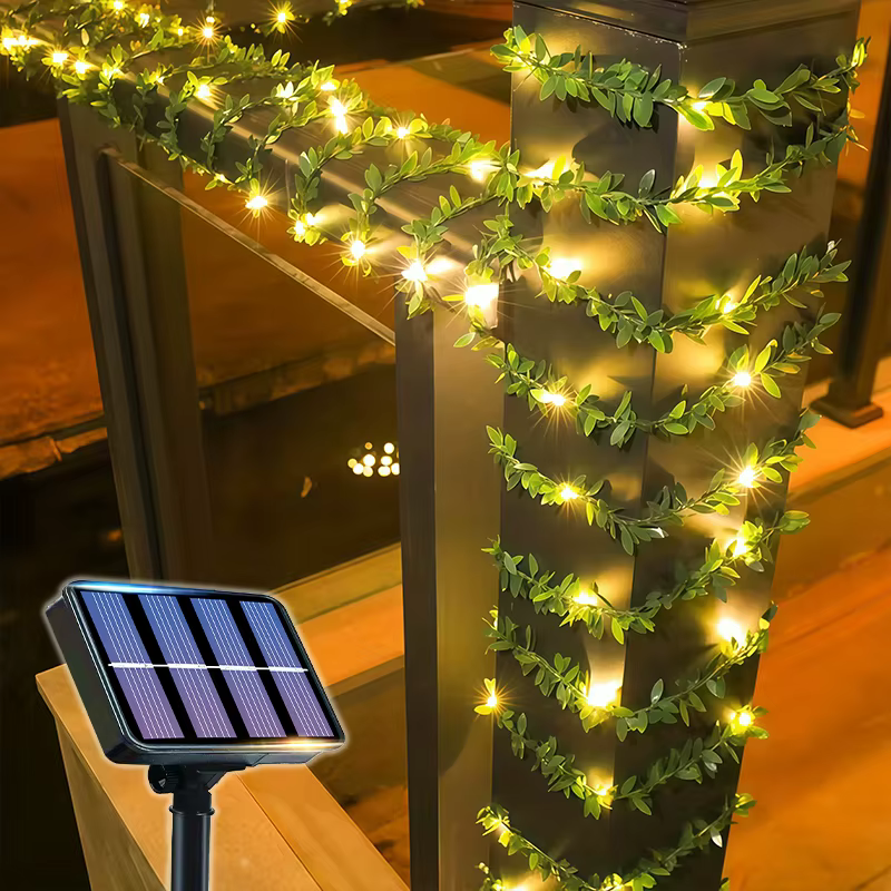 Guirlande lumineuse LED Pergola, avec feuilles de lierre artificielles à énergie solaire