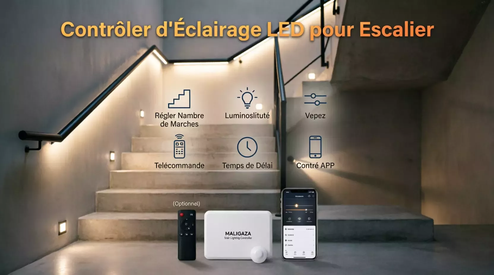 Kit d'éclairage d'escalier intelligent à détecteur de mouvement