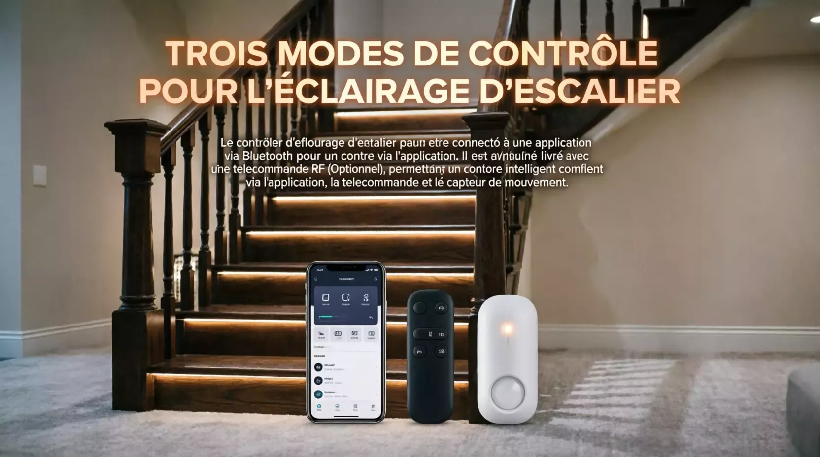 Kit d'éclairage d'escalier intelligent à détecteur de mouvement