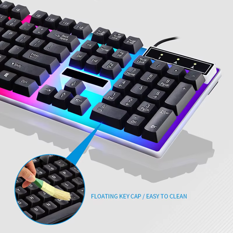 Ensemble clavier et souris de jeu filaire  LED, 104 touches